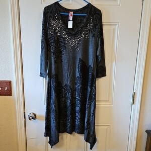 Gray and Black Long Sleeve Dress with Embellishments From Catch Me